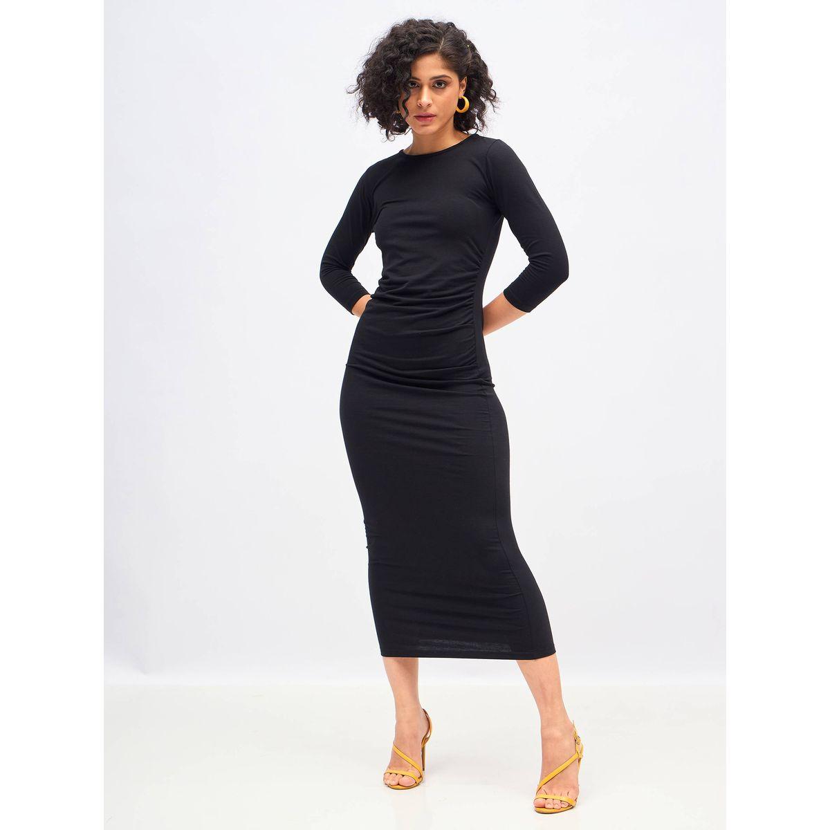 فستان ميدي ضيق مزين بكسرات وتفاصيل مزمومة ساسافراس × ستايلي-women-clothing-dresses-image-6