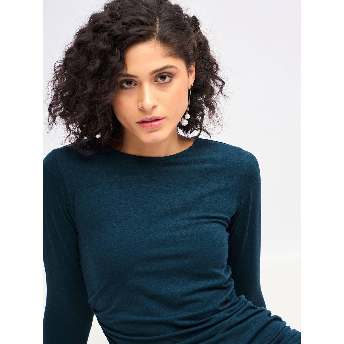 Sassafras X Styli  Gathered Detail Bodycon Midi Dress with 3/4 Sleeves-women-clothing-dresses-image-4