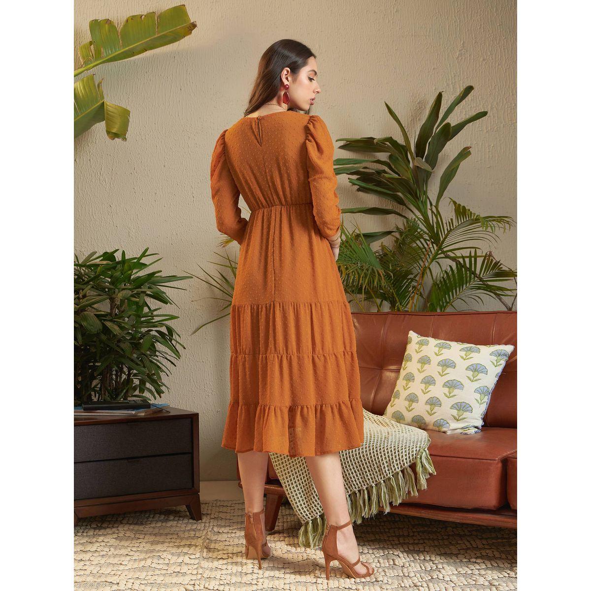 فستان ميدي بخيوط دوبي واكمام منفوخة ساسافراس × ستايلي-women-clothing-dresses-image-5