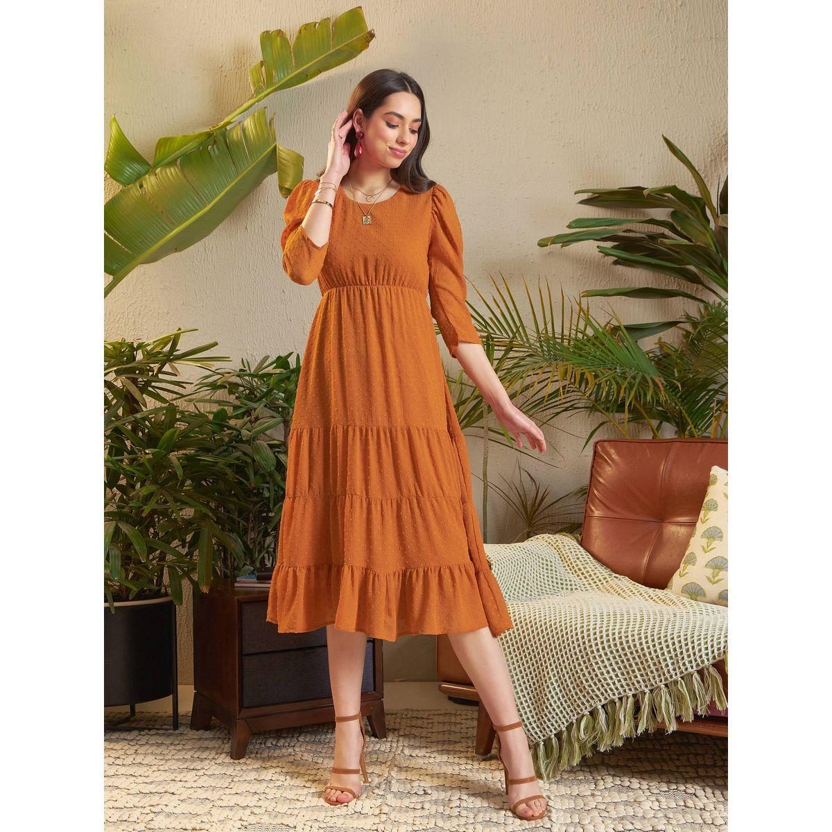 فستان ميدي بخيوط دوبي واكمام منفوخة ساسافراس × ستايلي-women-clothing-dresses-image-6