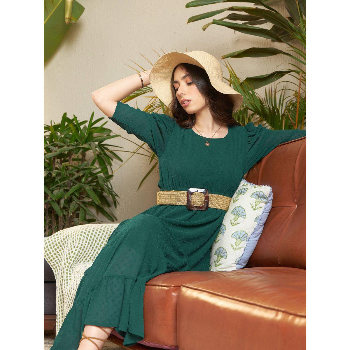 Sassafras X Styli  Dobby Tiered Midi Dress with Puff Sleeves-women-clothing-dresses-image-2