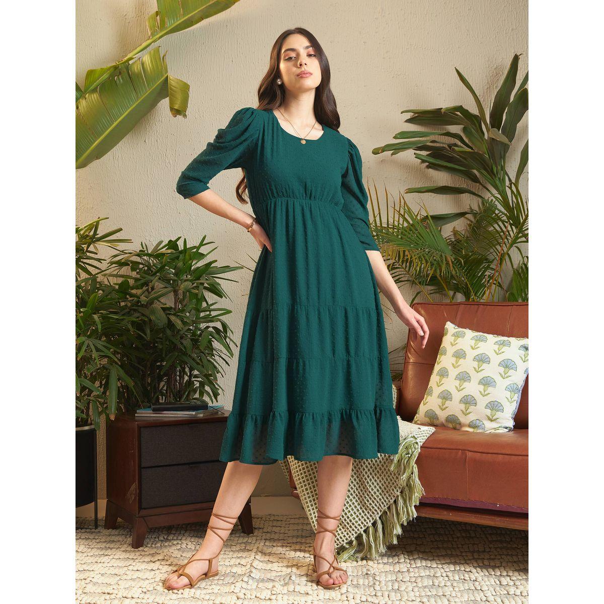 Sassafras X Styli  Dobby Tiered Midi Dress with Puff Sleeves-women-clothing-dresses-image-6