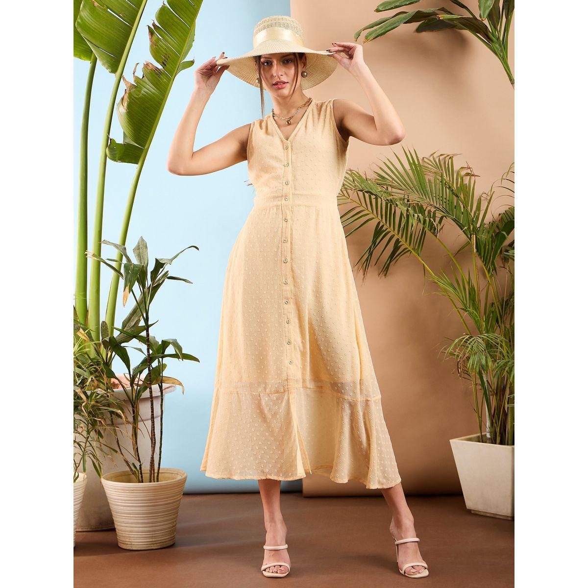 فستان ميدي بخيوط دوبي وحافة واسعة ساسافراس × ستايلي-women-clothing-dresses-image-1