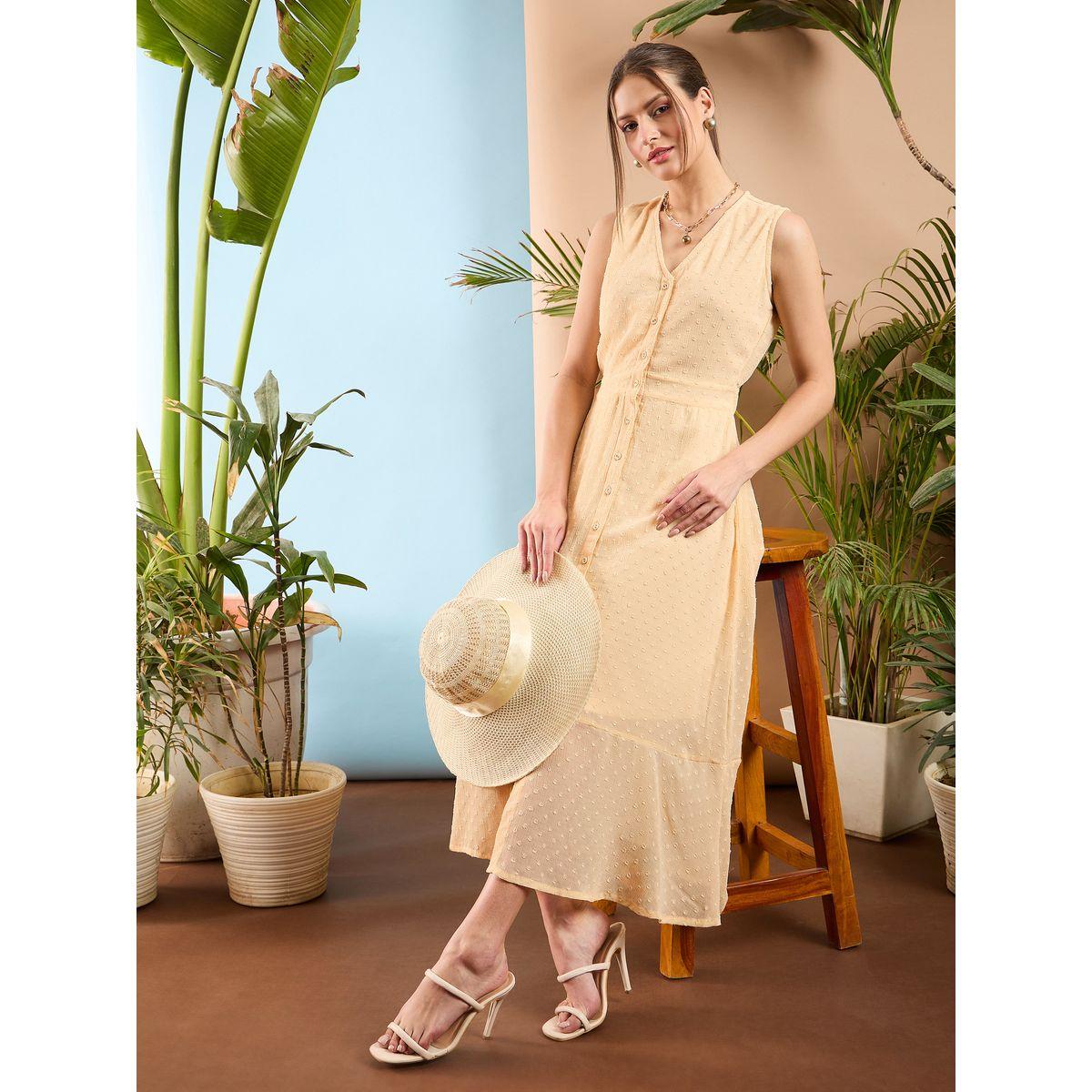 فستان ميدي بخيوط دوبي وحافة واسعة ساسافراس × ستايلي-women-clothing-dresses-image-2
