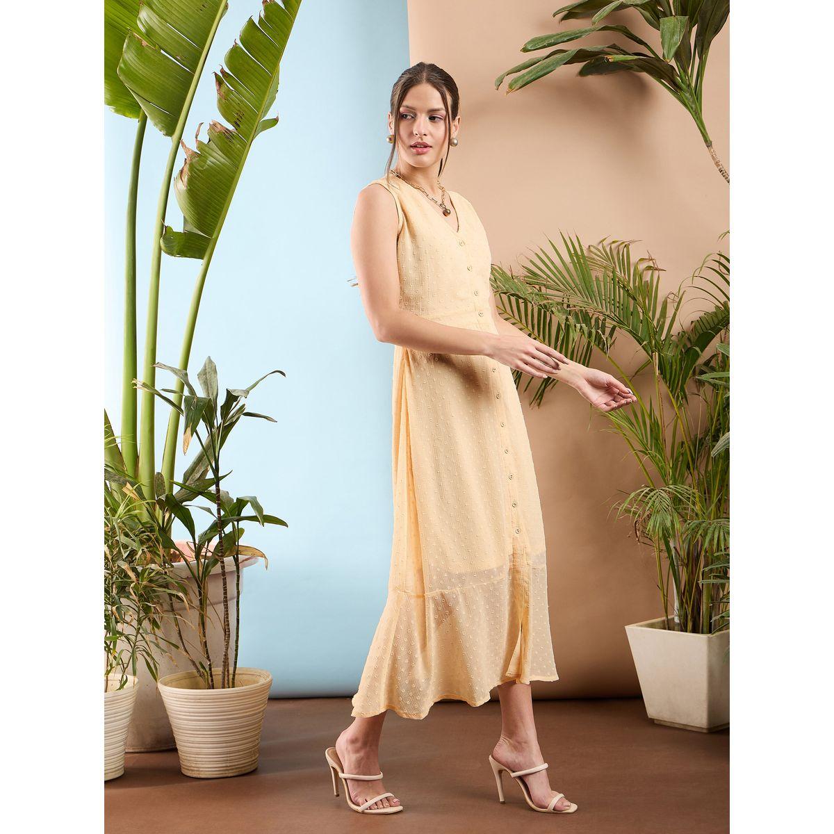 فستان ميدي بخيوط دوبي وحافة واسعة ساسافراس × ستايلي-women-clothing-dresses-image-3