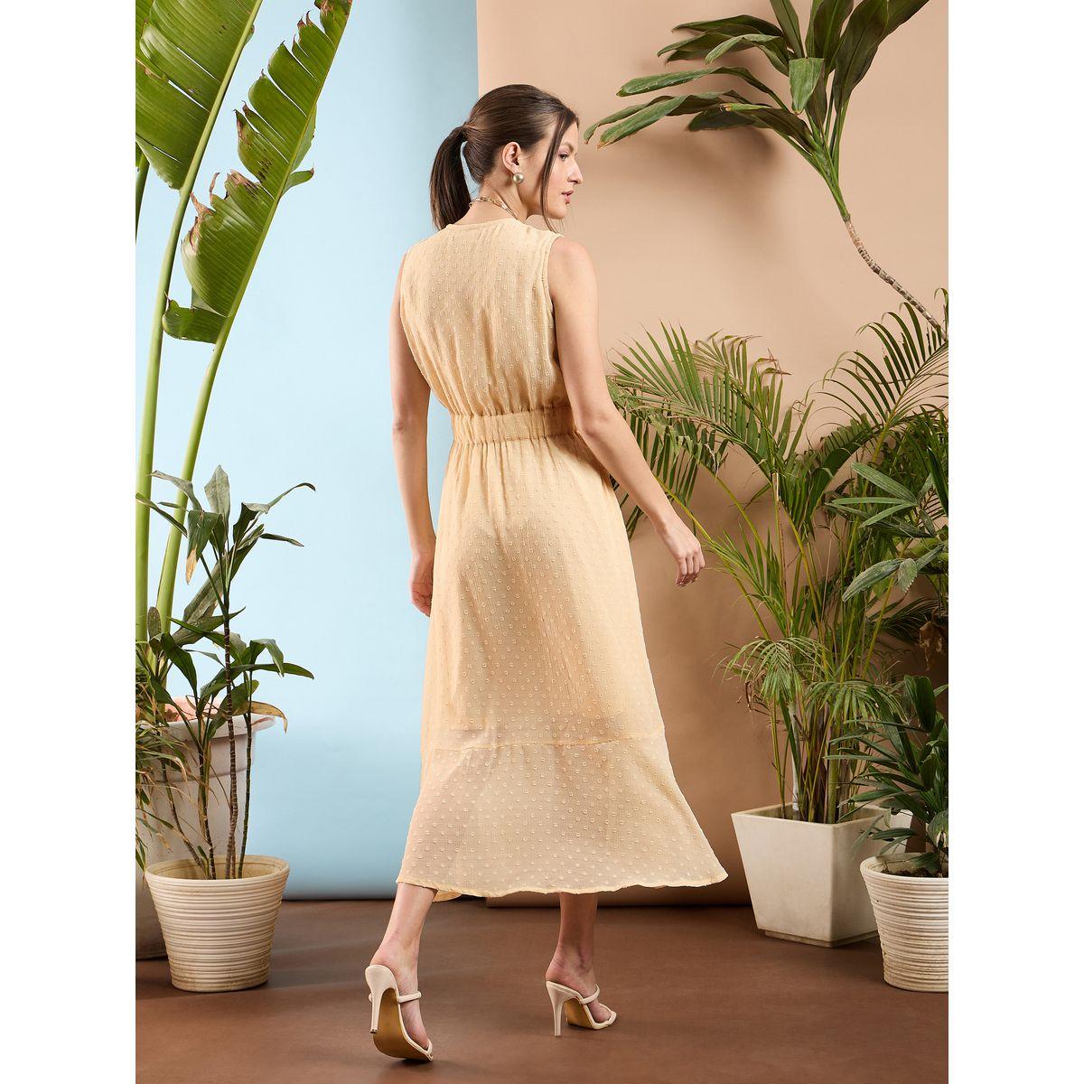 فستان ميدي بخيوط دوبي وحافة واسعة ساسافراس × ستايلي-women-clothing-dresses-image-5