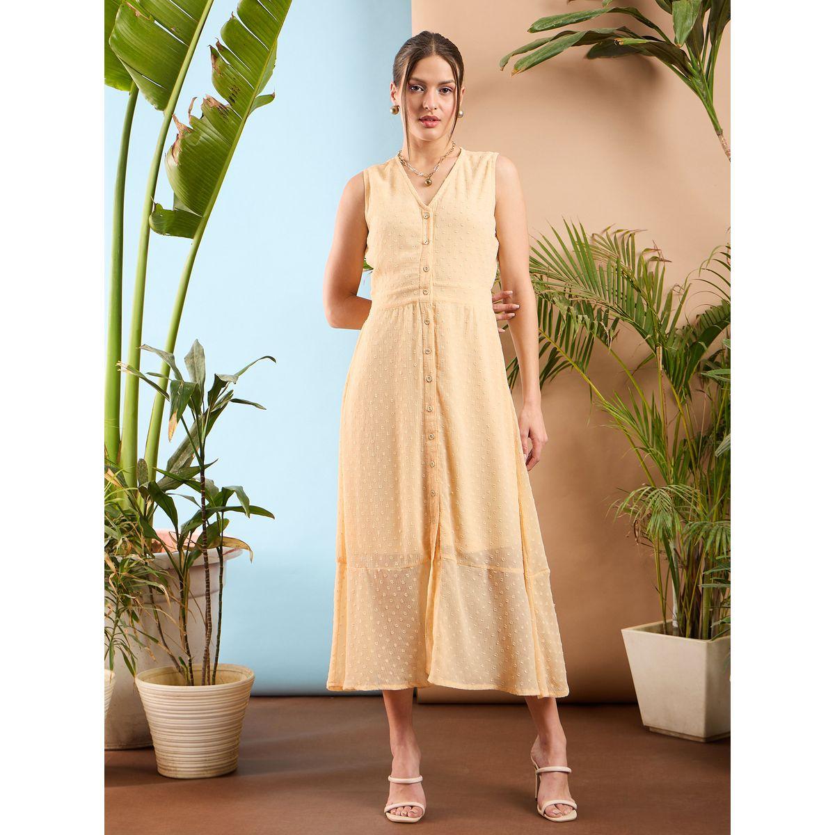 فستان ميدي بخيوط دوبي وحافة واسعة ساسافراس × ستايلي-women-clothing-dresses-image-6