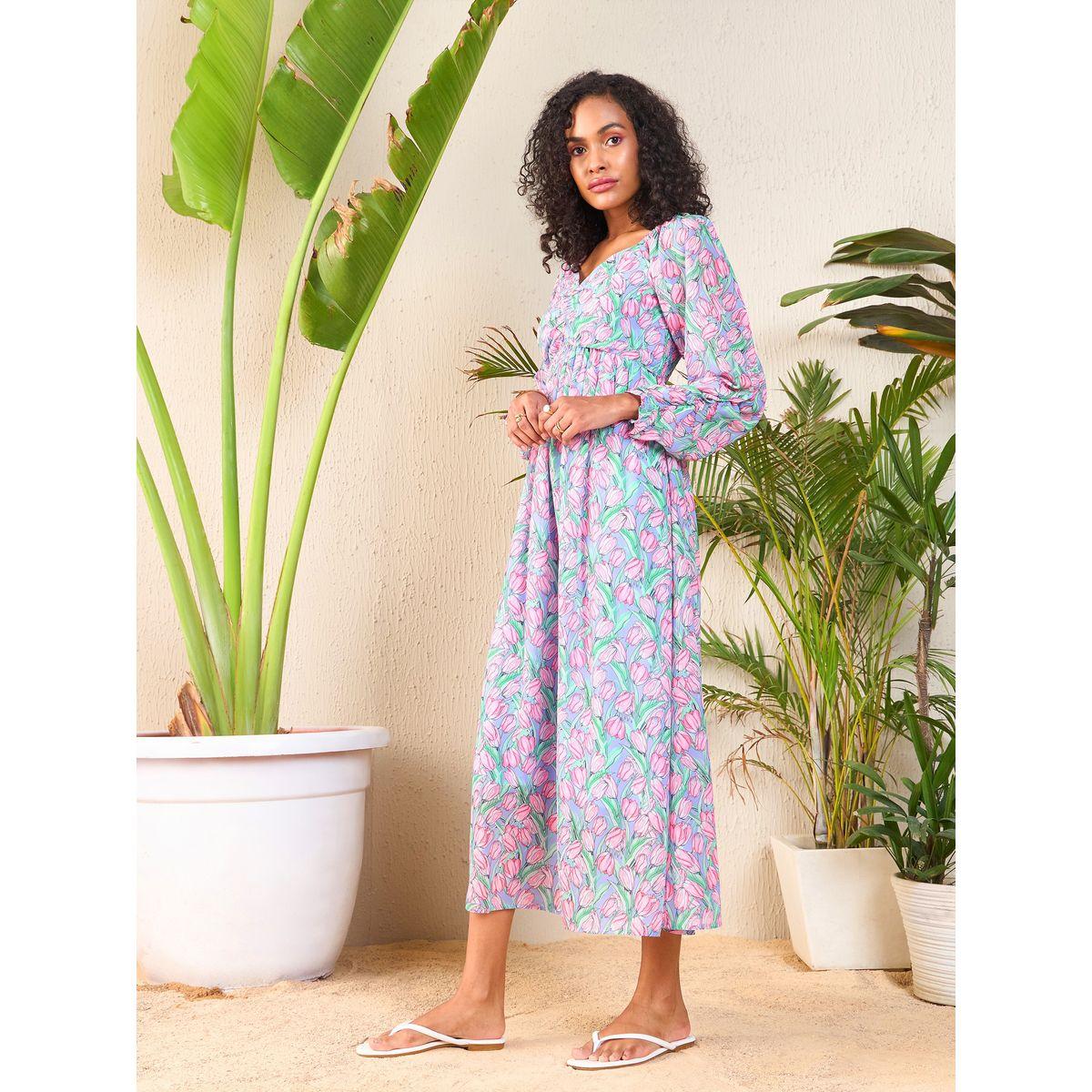 Sassafras X Styli  Tulip Print Sweetheart Neck Midi Dress-women-clothing-dresses-image-3