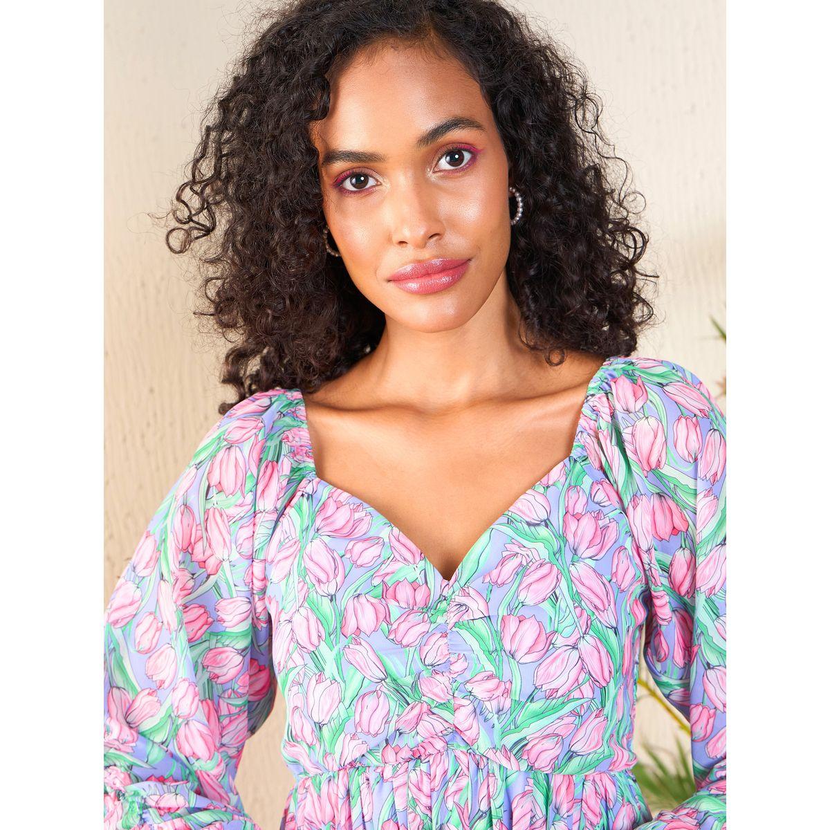 فستان ميدي بطبعة تيوليب وياقة على شكل قلب ساسافراس × ستايلي-women-clothing-dresses-image-4
