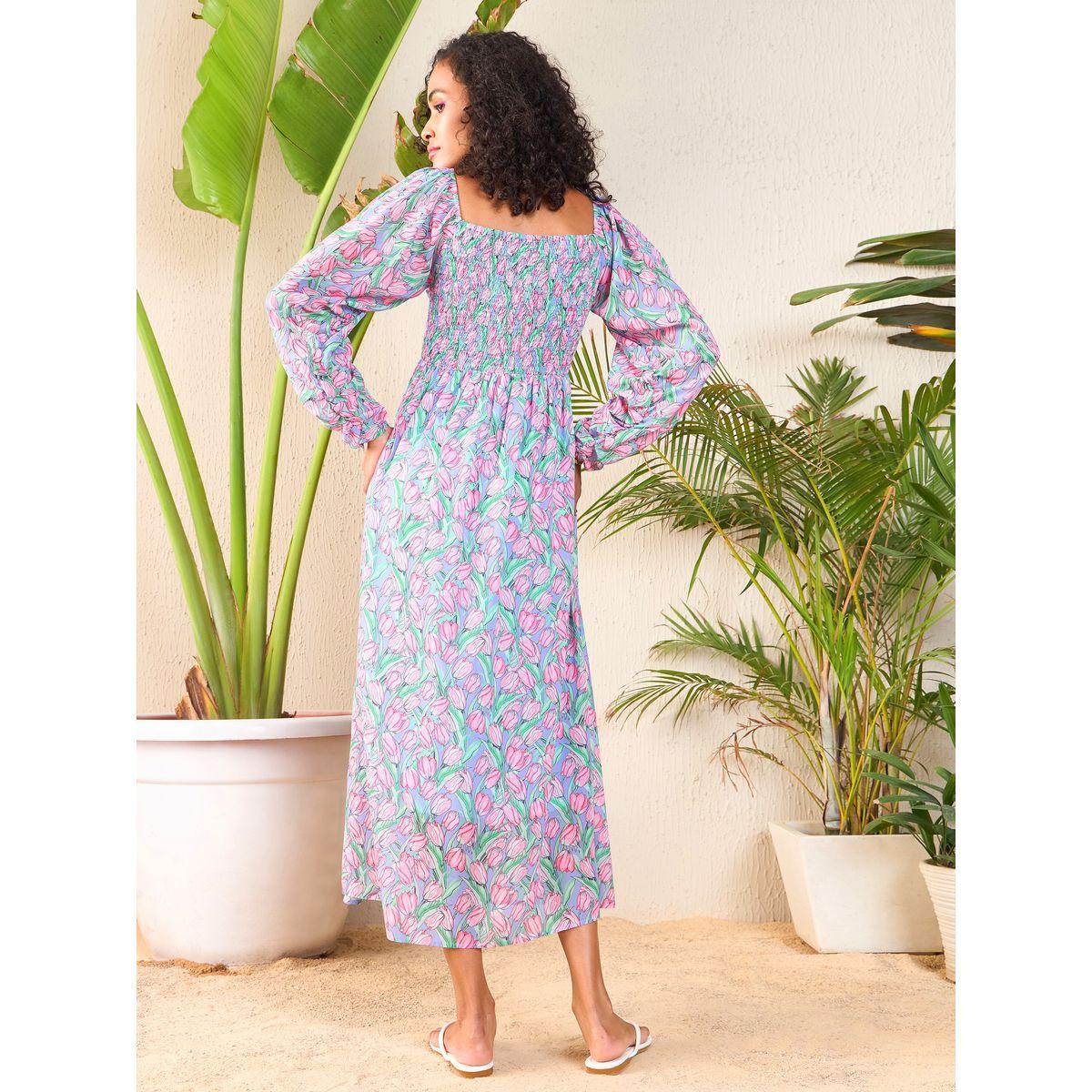 Sassafras X Styli  Tulip Print Sweetheart Neck Midi Dress-women-clothing-dresses-image-5