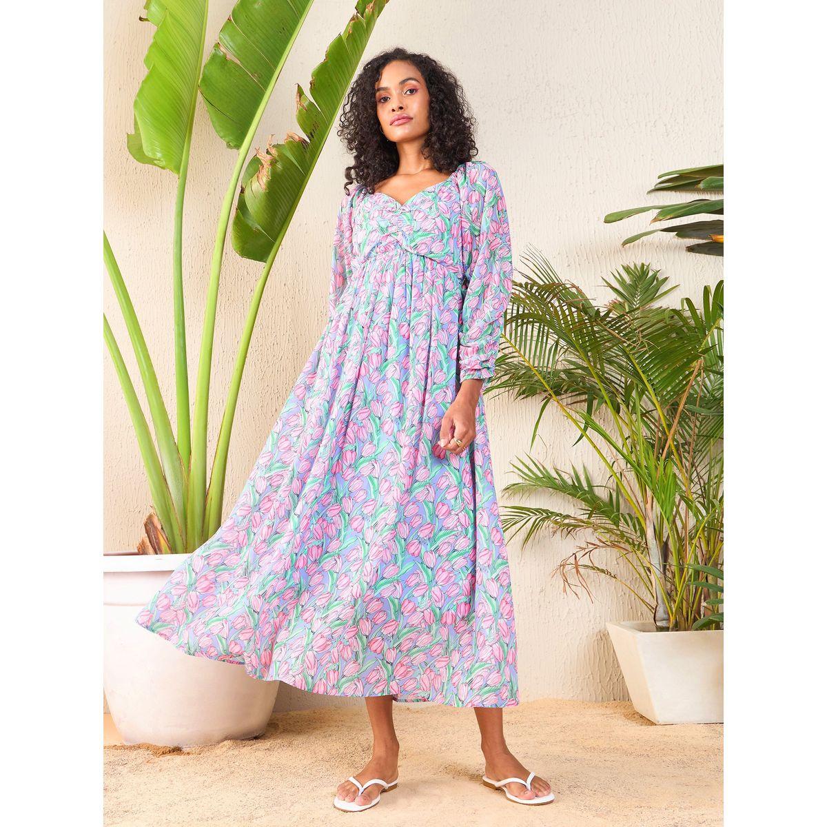 فستان ميدي بطبعة تيوليب وياقة على شكل قلب ساسافراس × ستايلي-women-clothing-dresses-image-6