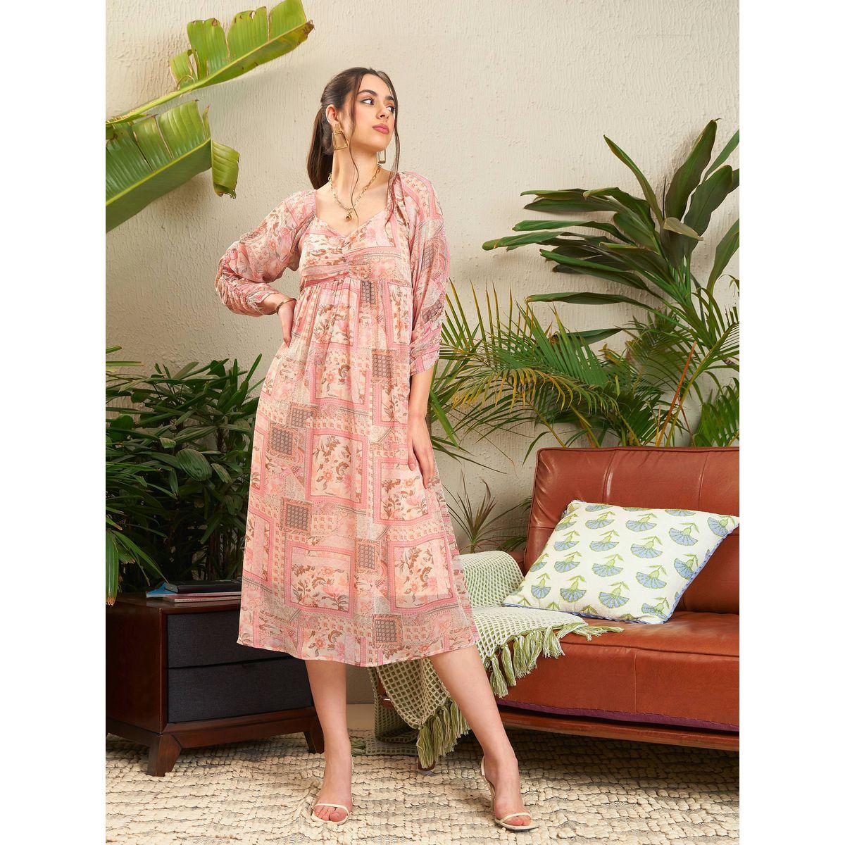 فستان ميدي بياقة على شكل قلب ساسافراس × ستايلي-women-clothing-dresses-image-1