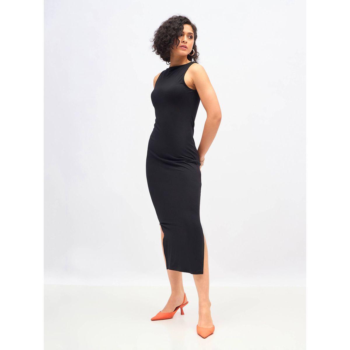 فستان ميدي جيرسيه ضيق بياقة ريسر ساسافراس × ستايلي-women-clothing-dresses-image-3