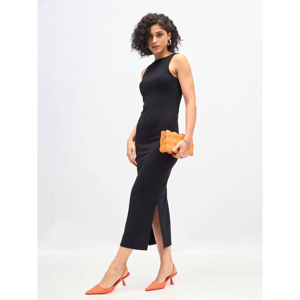 فستان ميدي جيرسيه ضيق بياقة ريسر ساسافراس × ستايلي-women-clothing-dresses-image-6