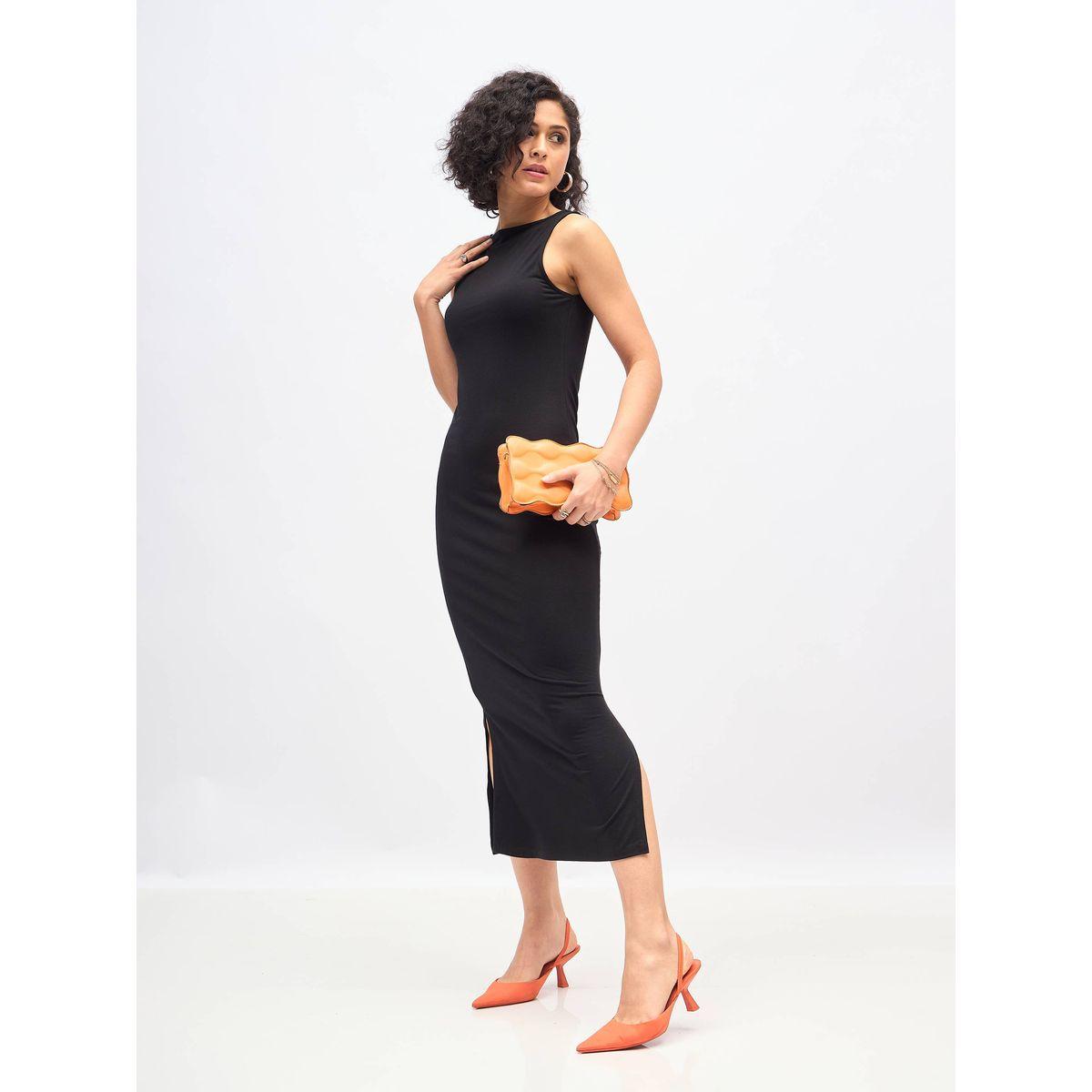 فستان ميدي جيرسيه ضيق بياقة ريسر ساسافراس × ستايلي-women-clothing-dresses-image-7