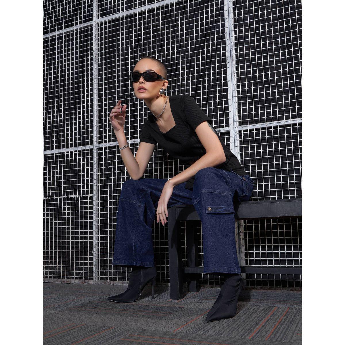 Sassafras X Styli  Cargo Straight Jeans with Hem Strap-women-clothing-bottoms-jeans-image-2