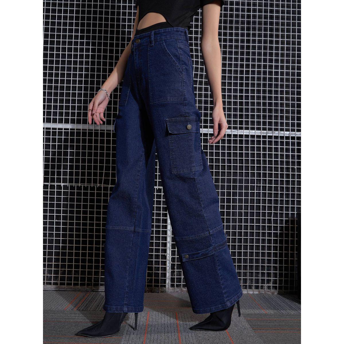 جينز كارجو بقصة مستقيمة مع ازرار ساسافراس × ستايلي-women-clothing-bottoms-jeans-image-3