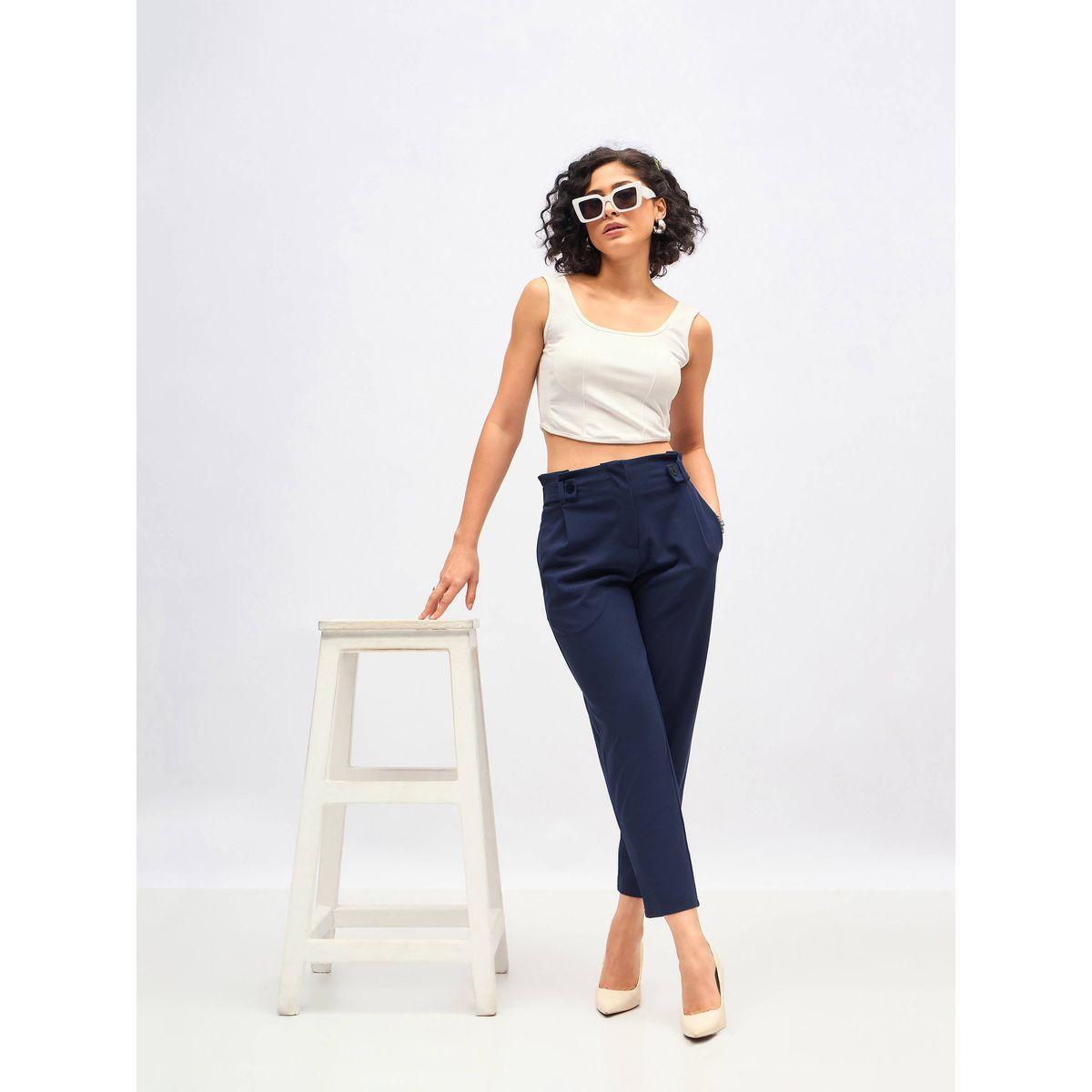 بنطال بخصر بيبر باغ مع ازرار امامية ساسافراس × ستايلي-women-clothing-bottoms-trousers-image-6