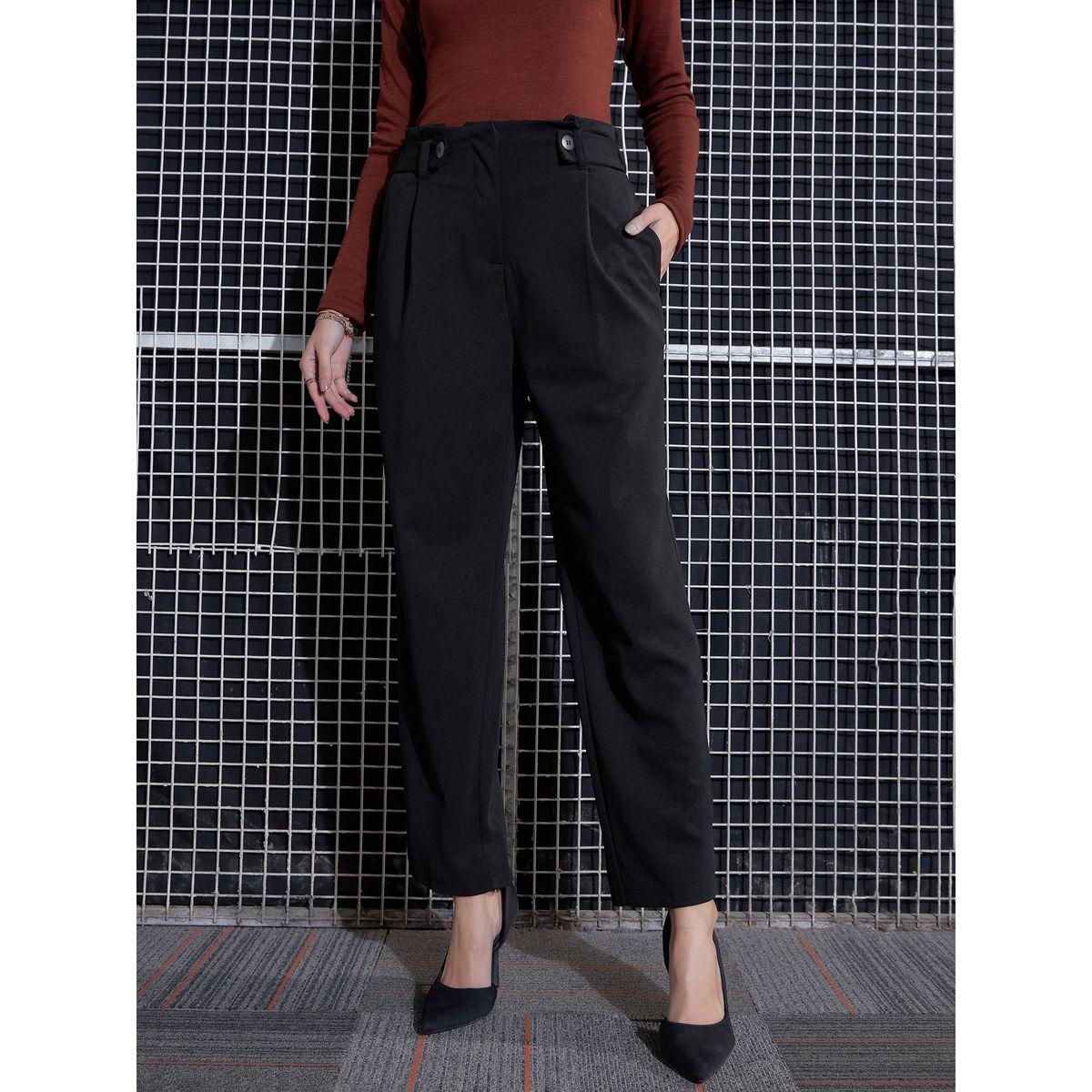 بنطال بخصر بيبر باغ مع ازرار امامية ساسافراس × ستايلي-women-clothing-bottoms-trousers-image-1