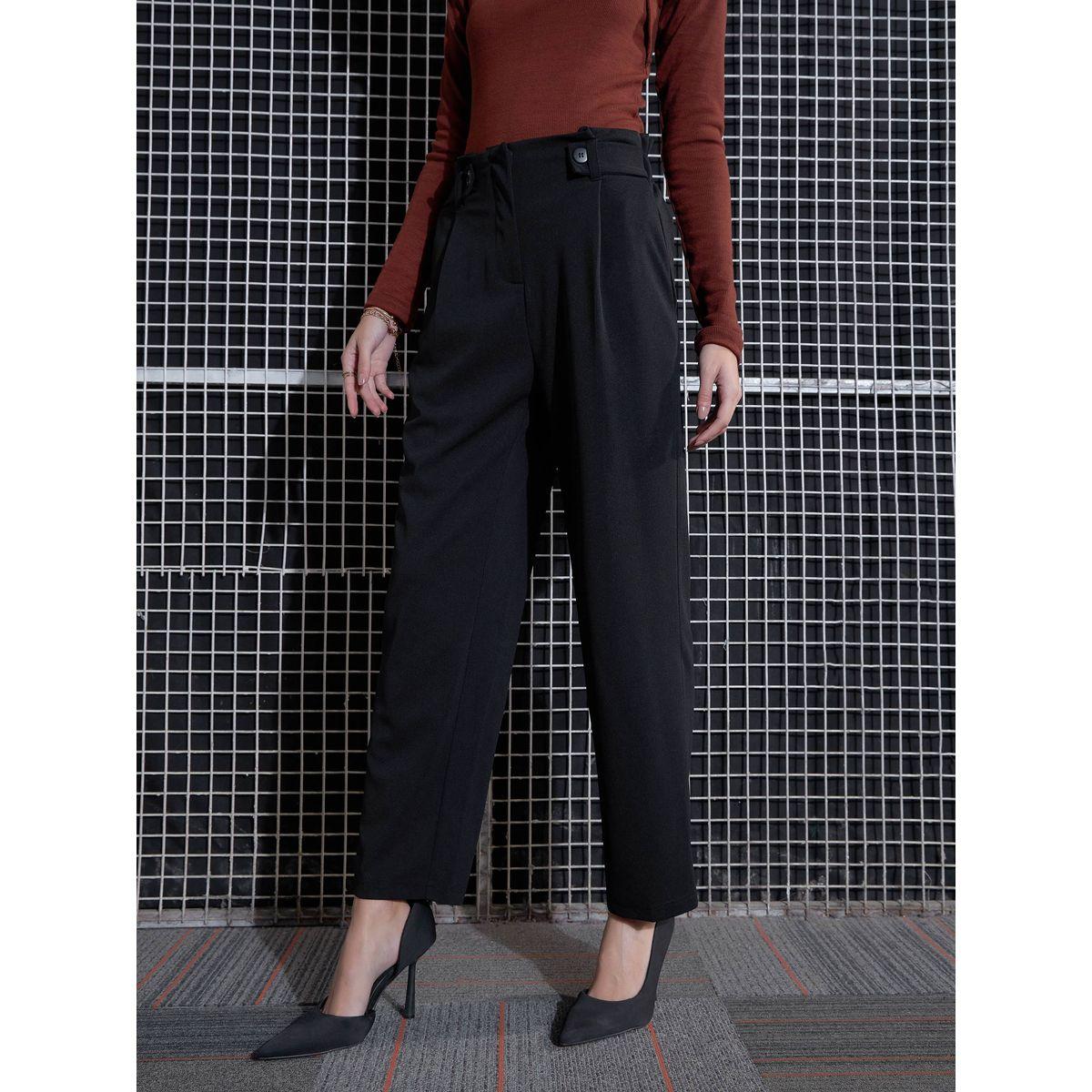 بنطال بخصر بيبر باغ مع ازرار امامية ساسافراس × ستايلي-women-clothing-bottoms-trousers-image-3