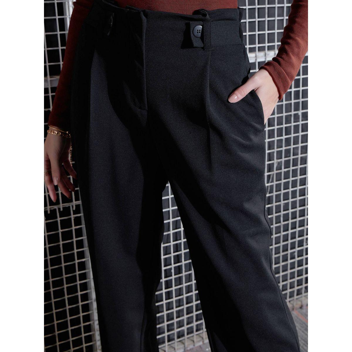 بنطال بخصر بيبر باغ مع ازرار امامية ساسافراس × ستايلي-women-clothing-bottoms-trousers-image-4