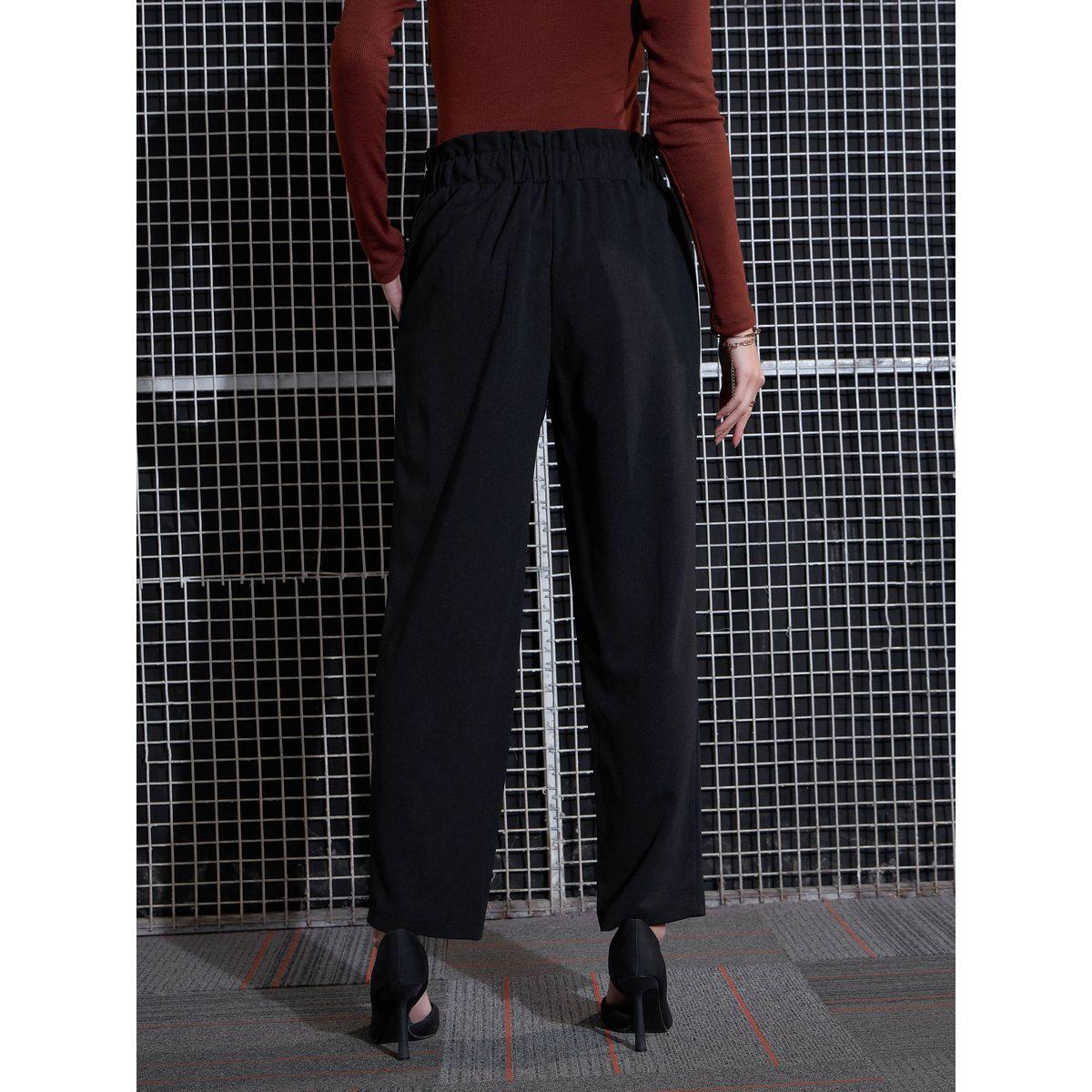بنطال بخصر بيبر باغ مع ازرار امامية ساسافراس × ستايلي-women-clothing-bottoms-trousers-image-5