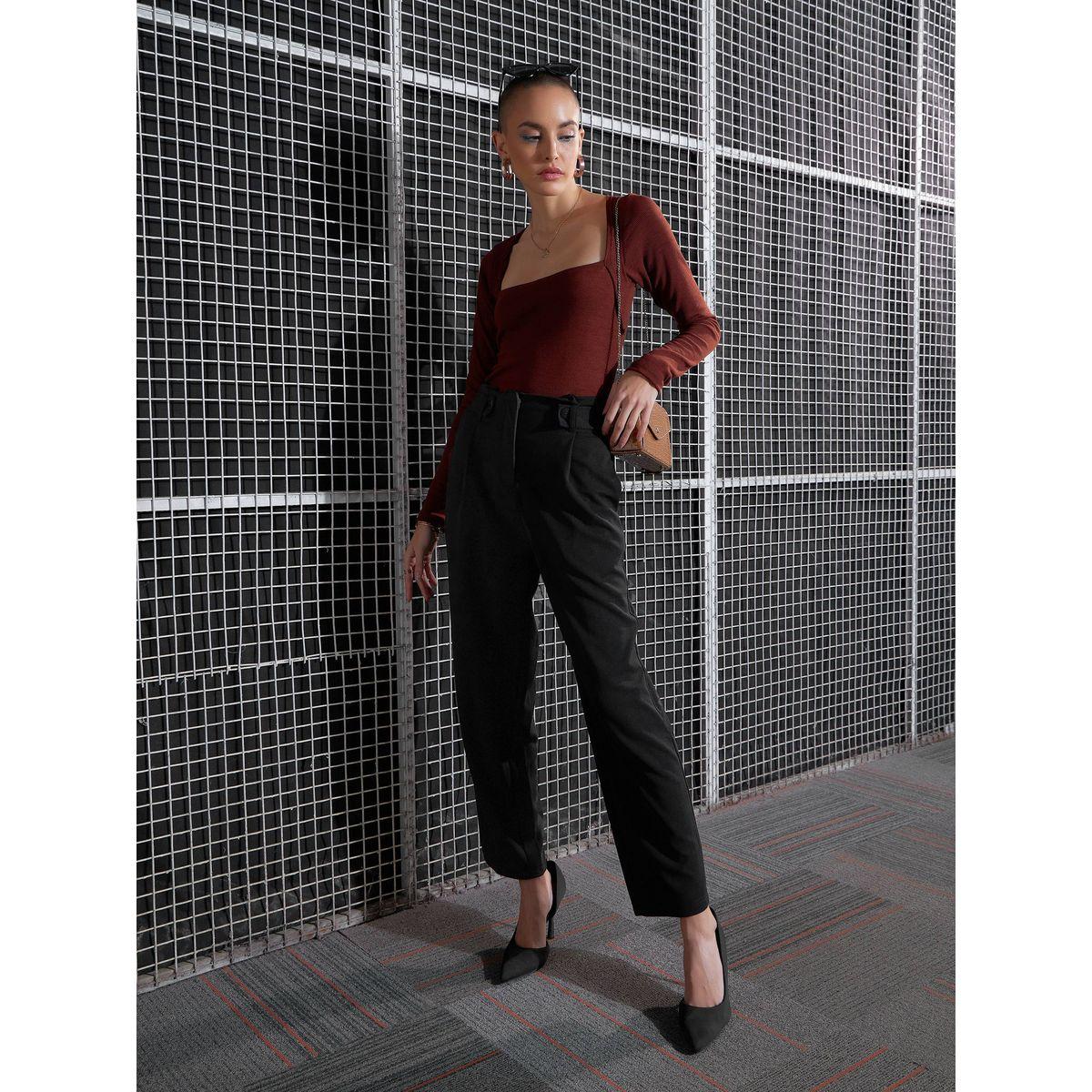 بنطال بخصر بيبر باغ مع ازرار امامية ساسافراس × ستايلي-women-clothing-bottoms-trousers-image-6