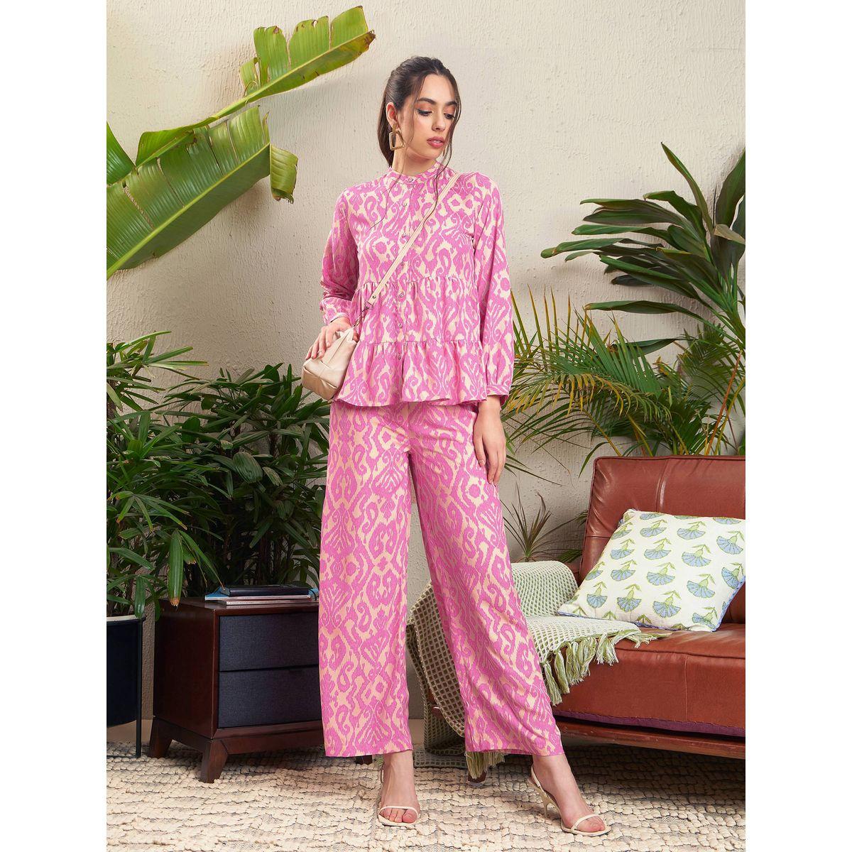 Sassafras X Styli  Ikat Print Tiered Shirt with Palazzo Pants Co-Ords-women-clothing-coordsets-image-1