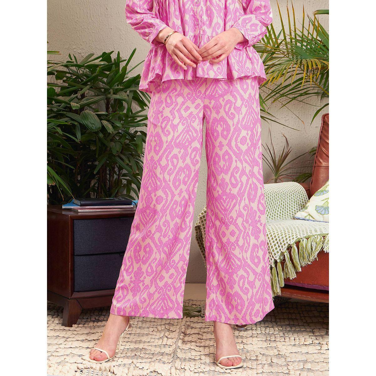 طقم منسق من بنطال بالازو مع بلوزة بكسرات وطبعة ايكات ساسافراس × ستايلي-women-clothing-coordsets-image-7