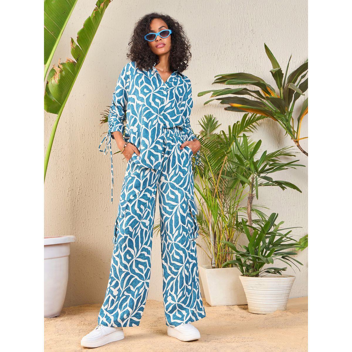 Sassafras X Styli  Abstract Print Shirt & Cargo Pants Co-Ords-women-clothing-coordsets-image-1