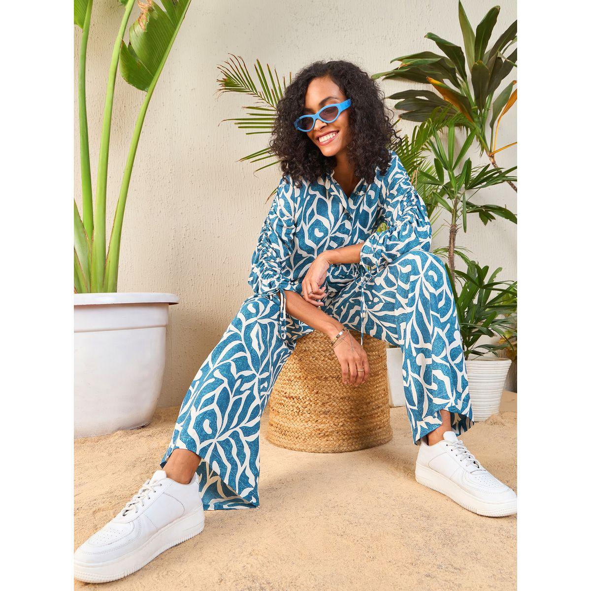 Sassafras X Styli  Abstract Print Shirt & Cargo Pants Co-Ords-women-clothing-coordsets-image-2