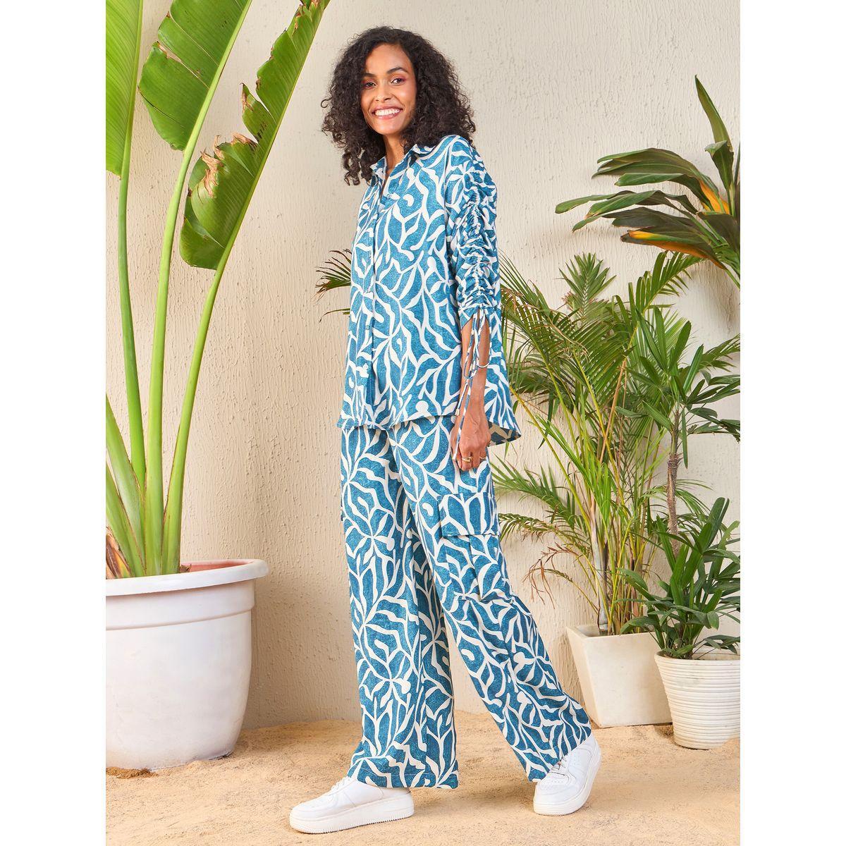 Sassafras X Styli  Abstract Print Shirt & Cargo Pants Co-Ords-women-clothing-coordsets-image-3