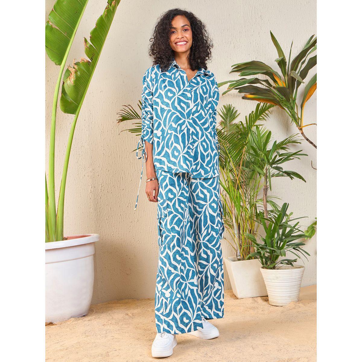 Sassafras X Styli  Abstract Print Shirt & Cargo Pants Co-Ords-women-clothing-coordsets-image-8