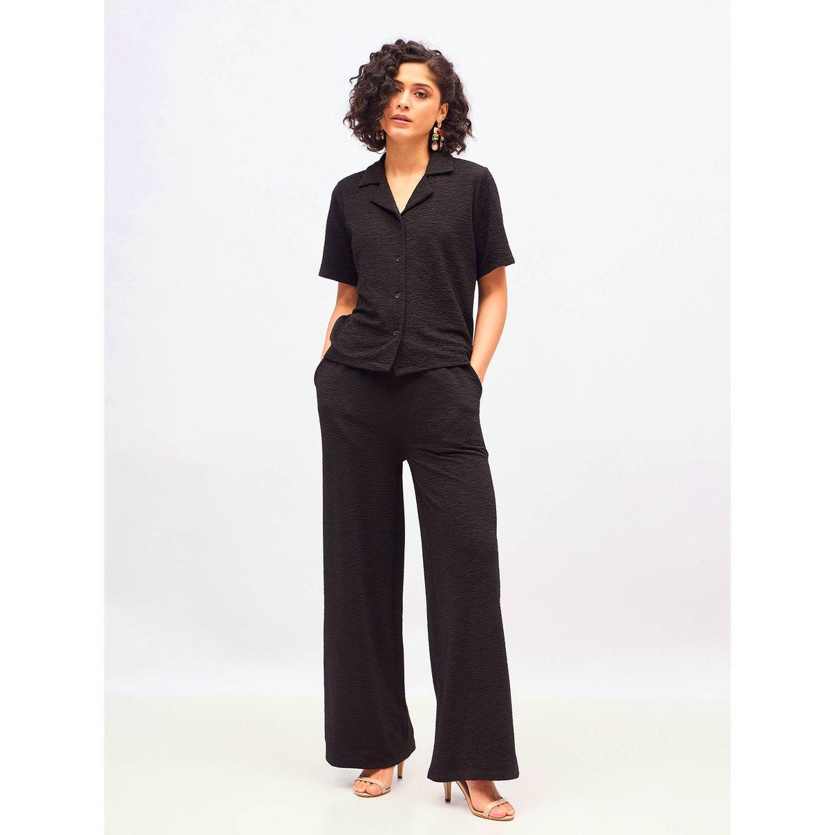 طقم منسق من بنطال بارجل واسعة مع بلوزة بتفاصيل بارزة الملمس ساسافراس × ستايلي-women-clothing-coordsets-image-1