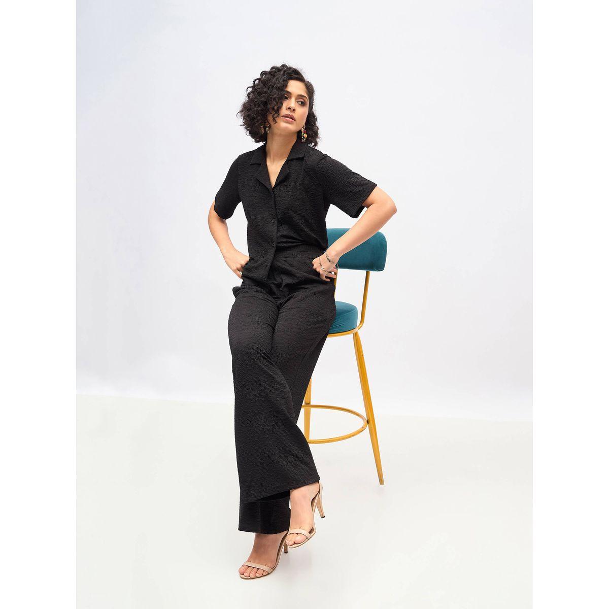 طقم منسق من بنطال بارجل واسعة مع بلوزة بتفاصيل بارزة الملمس ساسافراس × ستايلي-women-clothing-coordsets-image-2