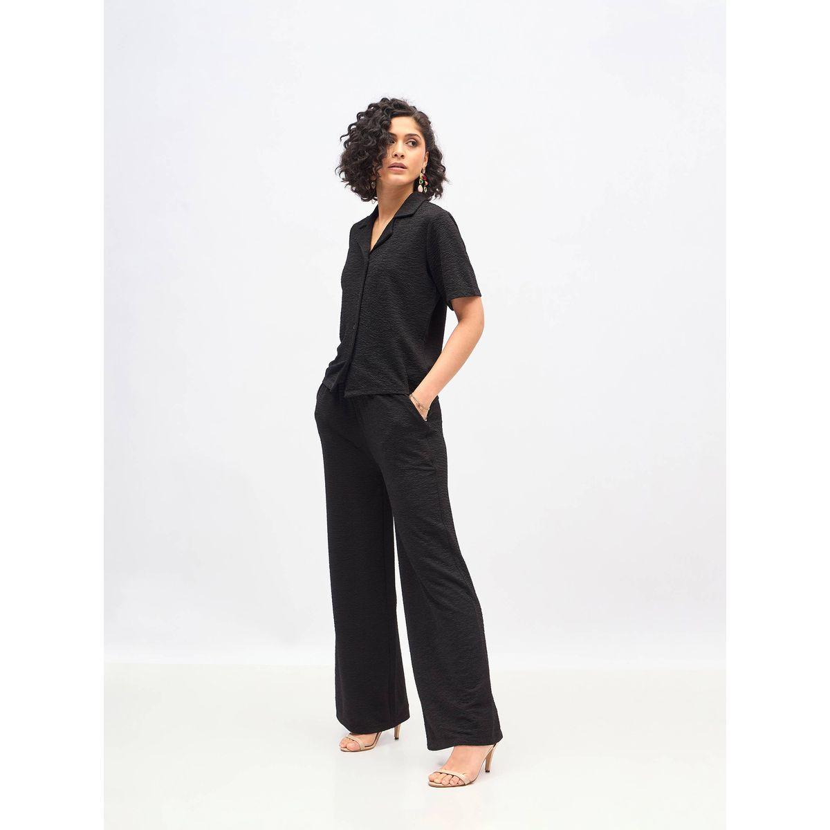 طقم منسق من بنطال بارجل واسعة مع بلوزة بتفاصيل بارزة الملمس ساسافراس × ستايلي-women-clothing-coordsets-image-3