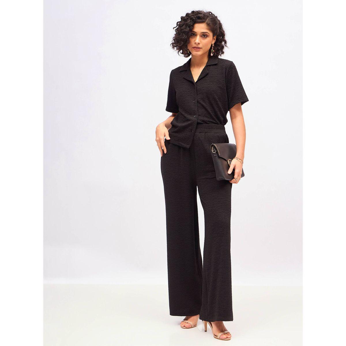 طقم منسق من بنطال بارجل واسعة مع بلوزة بتفاصيل بارزة الملمس ساسافراس × ستايلي-women-clothing-coordsets-image-7