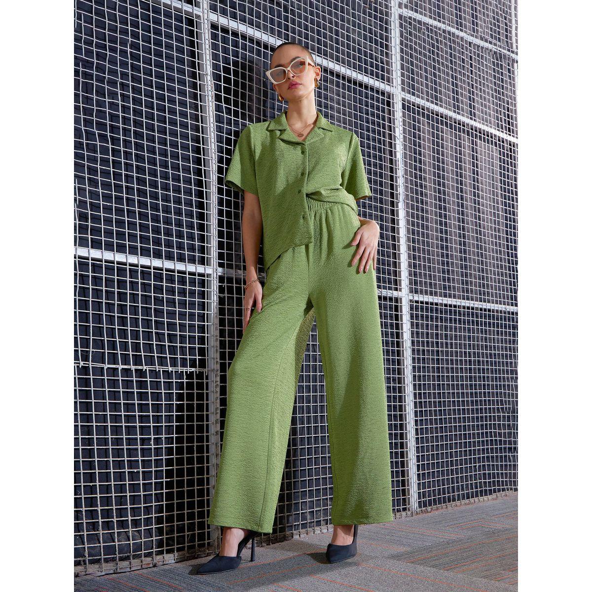 طقم منسق من بنطال بارجل واسعة مع بلوزة بتفاصيل بارزة الملمس ساسافراس × ستايلي-women-clothing-coordsets-image-1