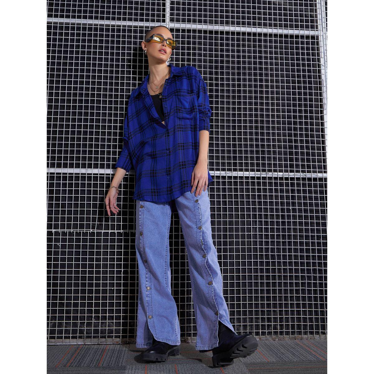 بلوزة فضفاضة بطبعة مربعات وجيب على الصدر ساسافراس × ستايلي-women-clothing-shirtsandblouses-shirts-image-2