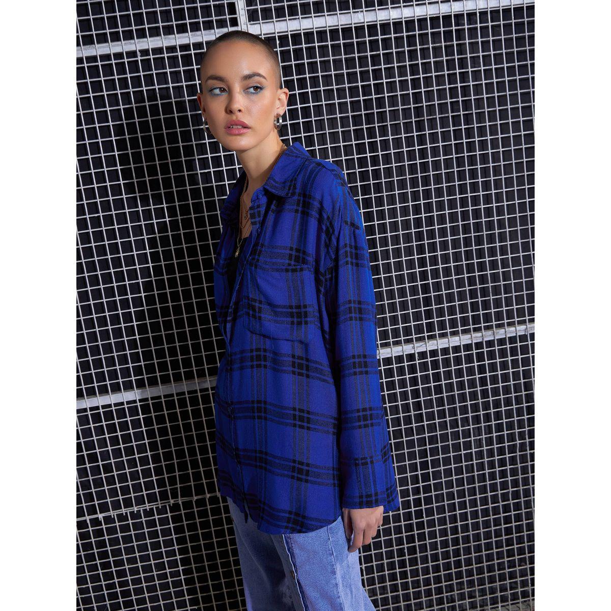 بلوزة فضفاضة بطبعة مربعات وجيب على الصدر ساسافراس × ستايلي-women-clothing-shirtsandblouses-shirts-image-3