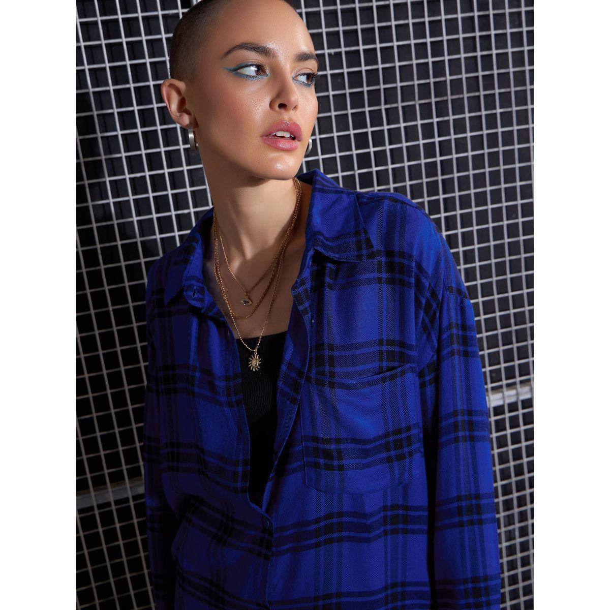 بلوزة فضفاضة بطبعة مربعات وجيب على الصدر ساسافراس × ستايلي-women-clothing-shirtsandblouses-shirts-image-4