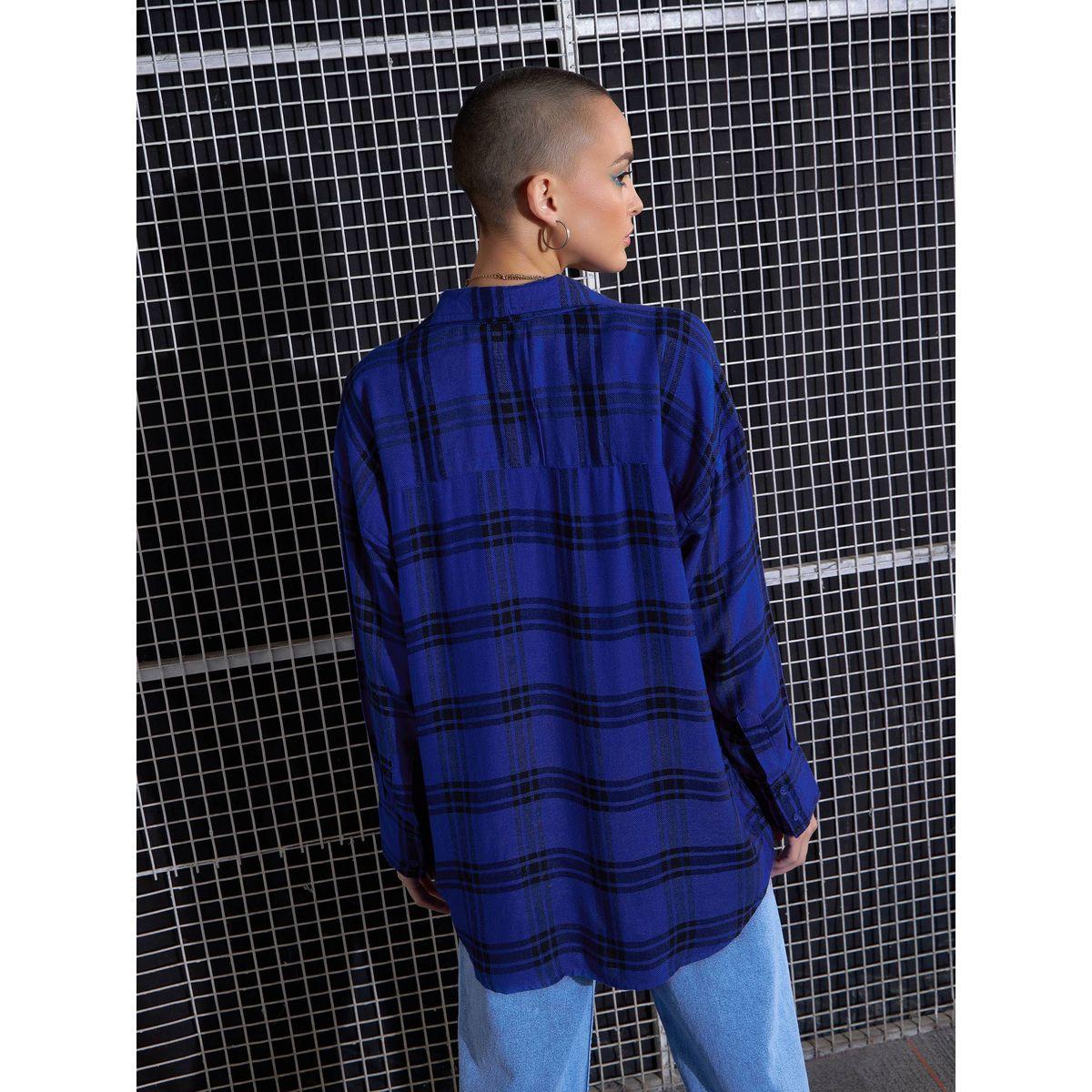بلوزة فضفاضة بطبعة مربعات وجيب على الصدر ساسافراس × ستايلي-women-clothing-shirtsandblouses-shirts-image-5