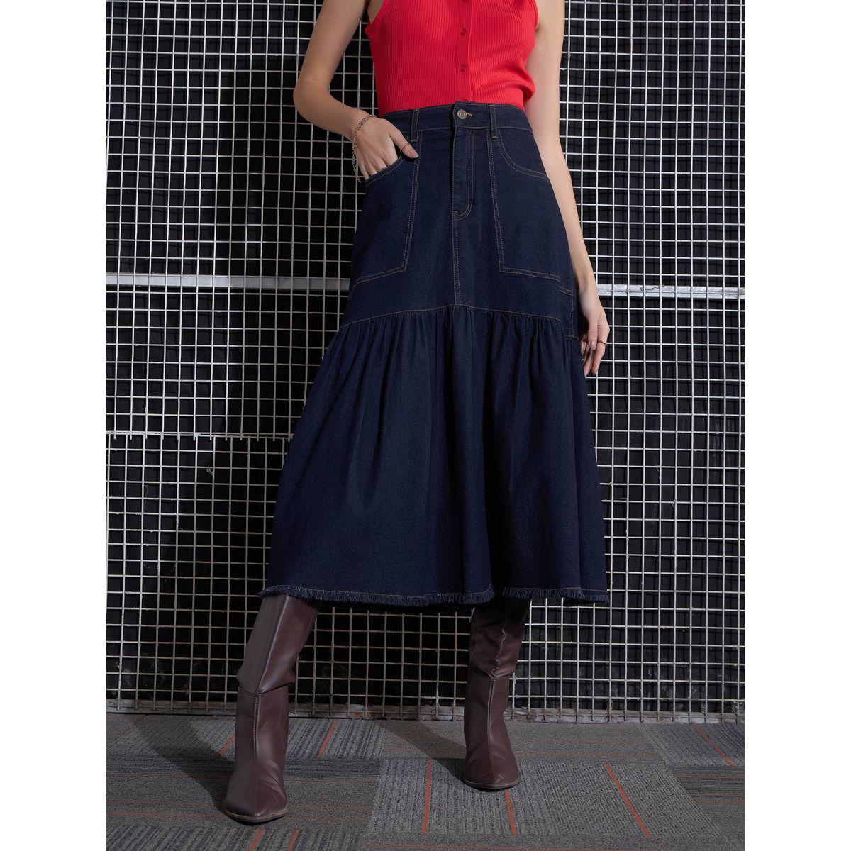 Sassafras X Styli  Denim Flared Midi Skirt-women-clothing-bottoms-skirts-image-1