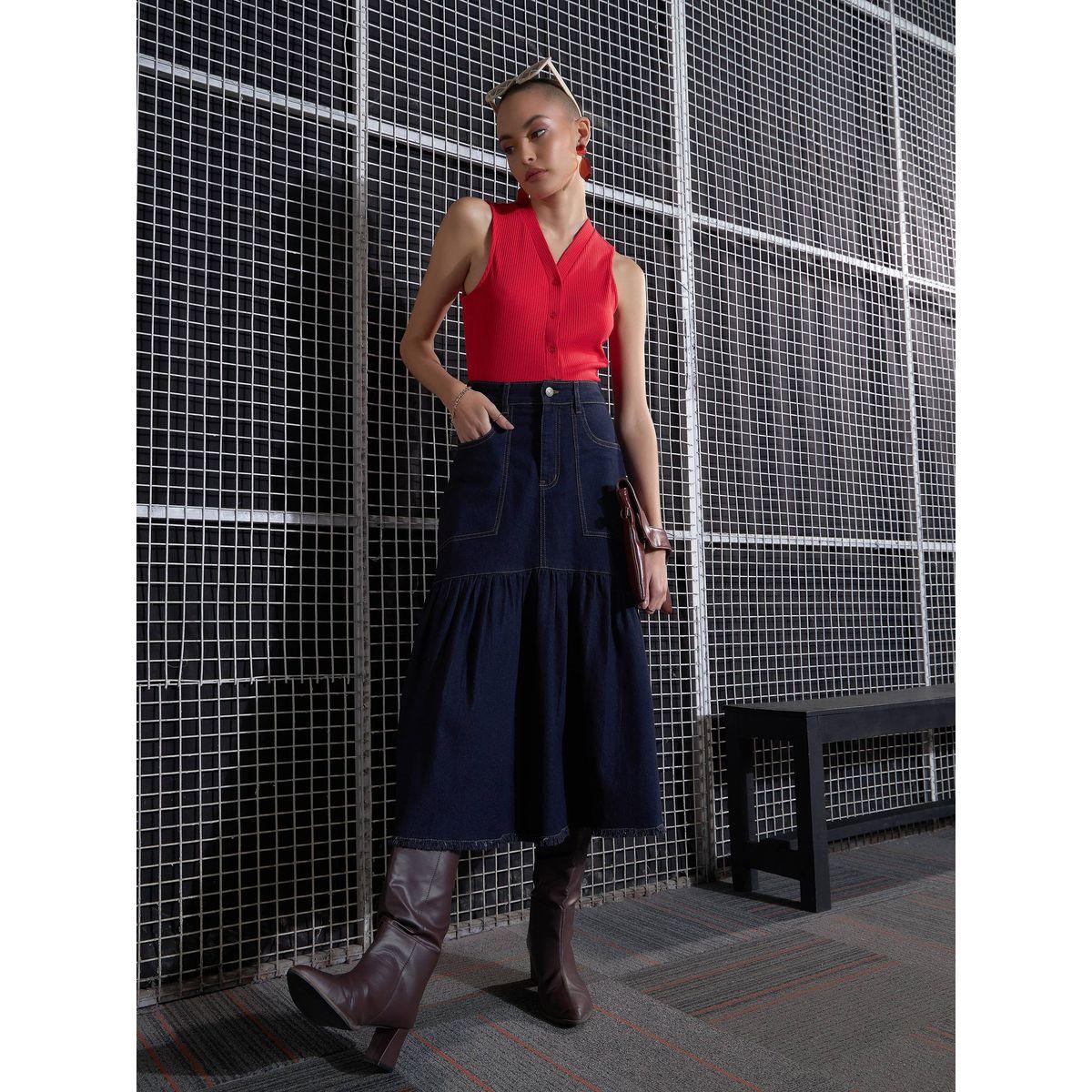 Sassafras X Styli  Denim Flared Midi Skirt-women-clothing-bottoms-skirts-image-2