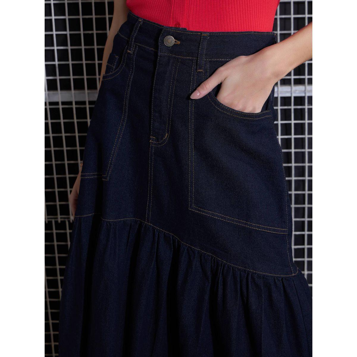 Sassafras X Styli  Denim Flared Midi Skirt-women-clothing-bottoms-skirts-image-4