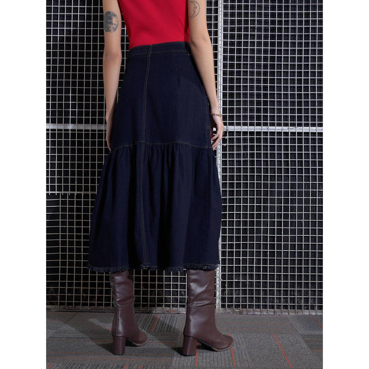 Sassafras X Styli  Denim Flared Midi Skirt-women-clothing-bottoms-skirts-image-5
