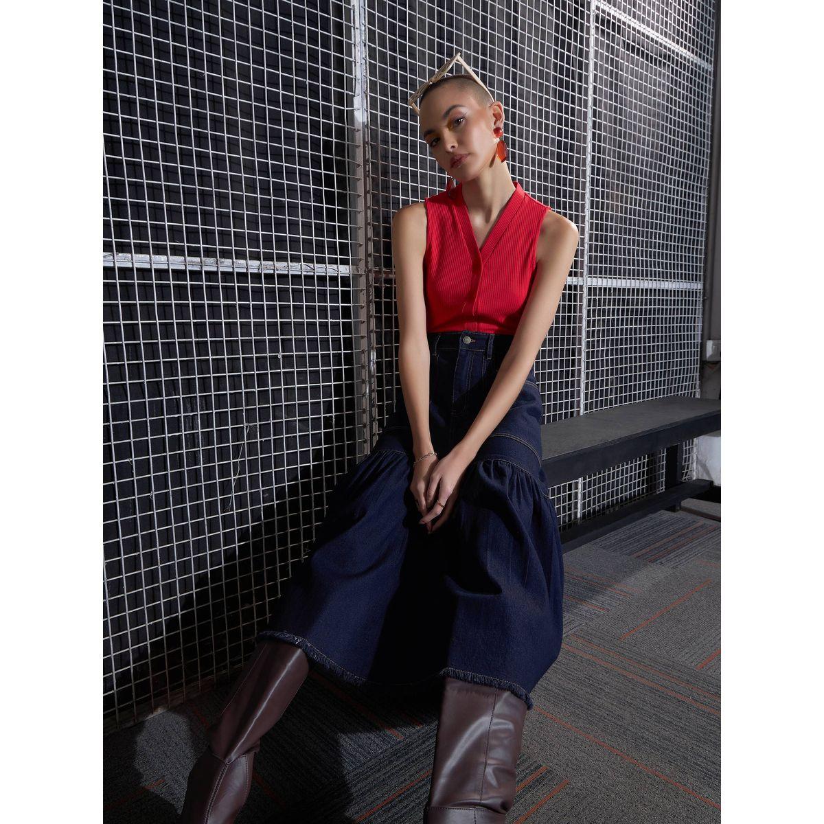 Sassafras X Styli  Denim Flared Midi Skirt-women-clothing-bottoms-skirts-image-6