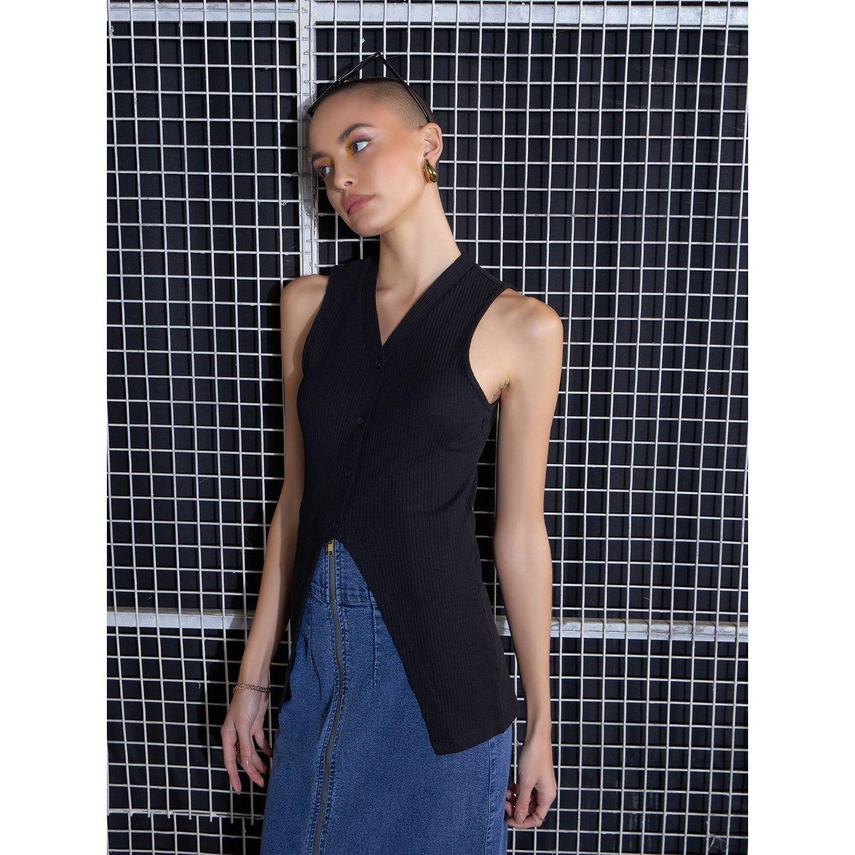 Sassafras X Styli  Rib Front Button Sleeveless Top-women-clothing-shirtsandblouses-blouses-image-3