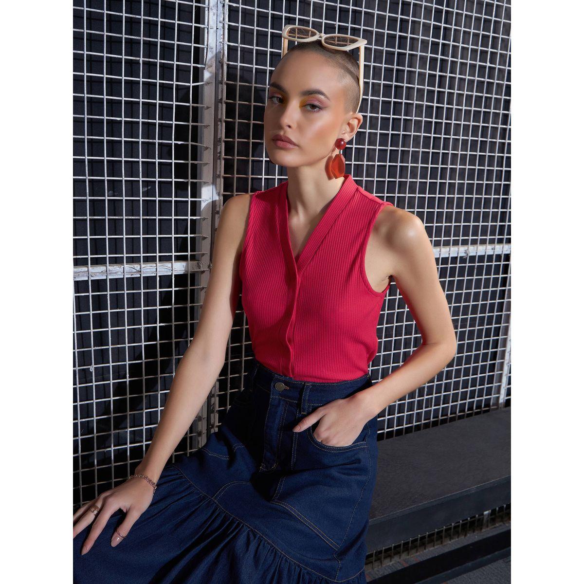 Sassafras X Styli  Rib Front Button Sleeveless Top-women-clothing-shirtsandblouses-blouses-image-2