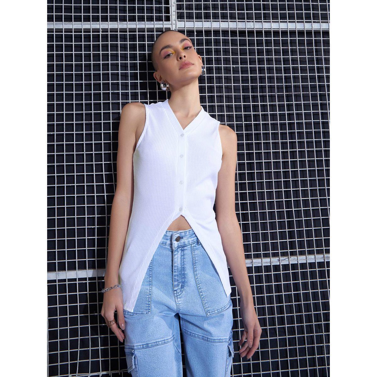 Sassafras X Styli  Rib Front Button Sleeveless Top-women-clothing-shirtsandblouses-blouses-image-1
